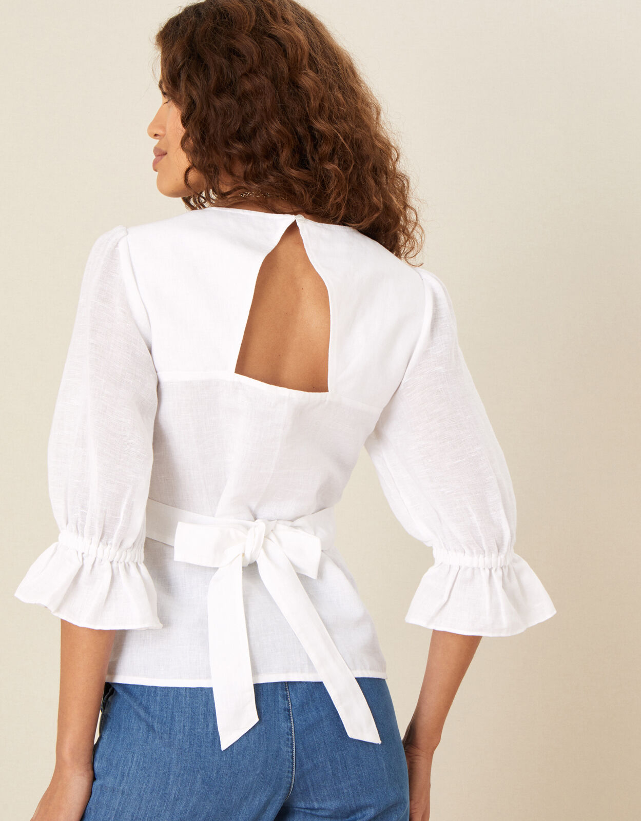 Square Neck Bow Back Blouse Ivory