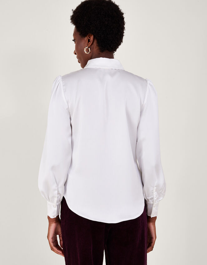 Sally Satin Frill Blouse, White (WHITE), large