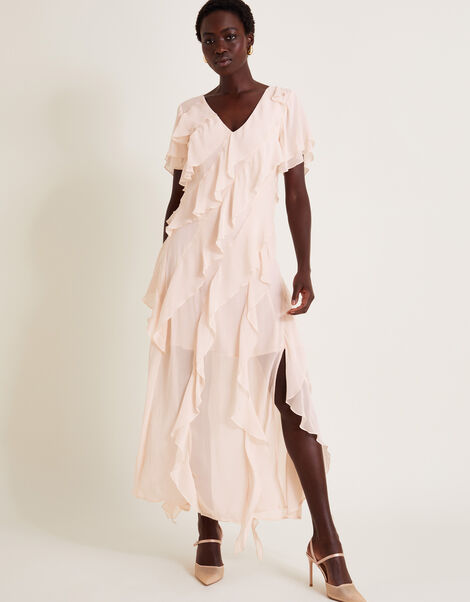 Renata Ruffle Midi Dress, Pink (BLUSH), large