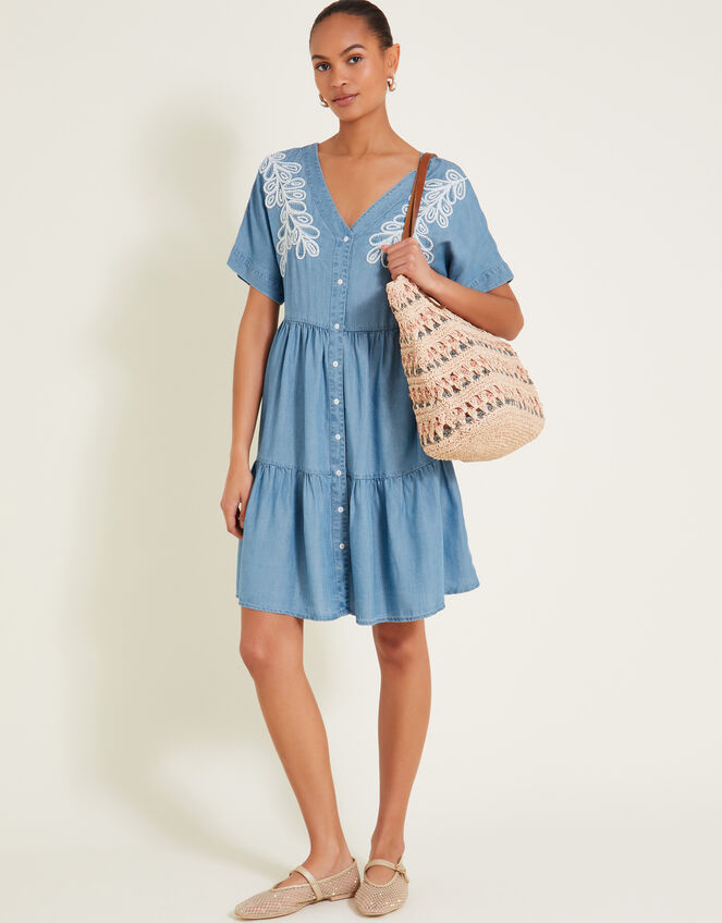 Lace Embroidered Dress, Blue (DENIM BLUE), large