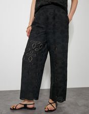 Brooke Broderie Wide Leg Pants, Black (BLACK), large