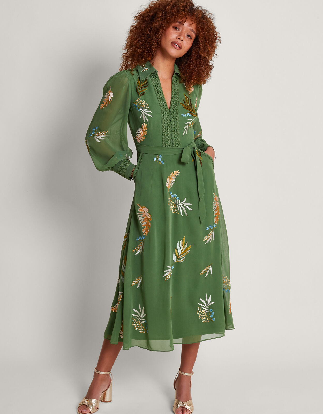 Erin Embroidered Shirt Dress Green