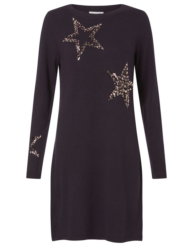 Sequin Star Knit Dress, Purple (PLUM), large