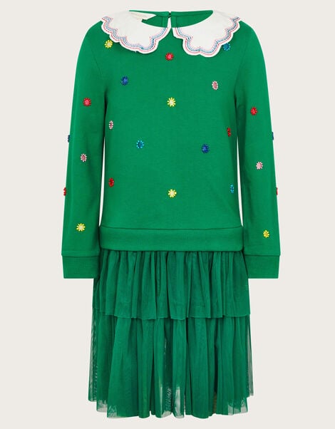 Christmas Embroidered 2-in-1 Sweatshirt Dress, Green (GREEN), large