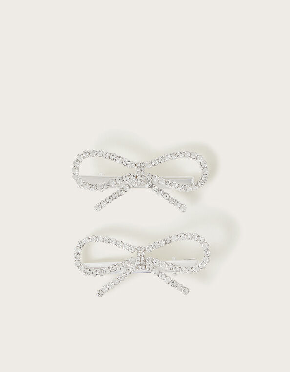 2-Pack Diamante Bow Hair Clips, , large