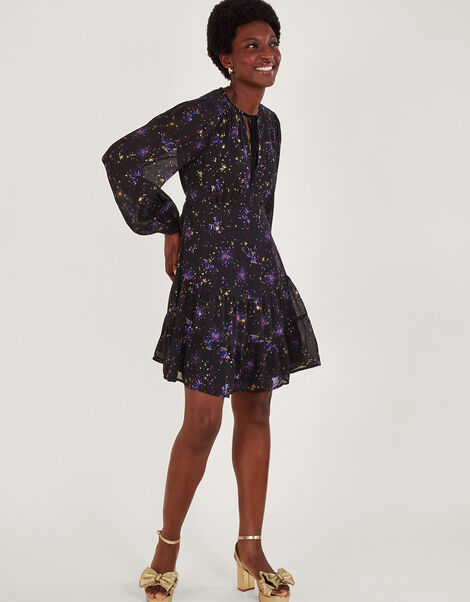 Felicia Printed Long Sleeve Mini Dress, Blue (MIDNIGHT), large