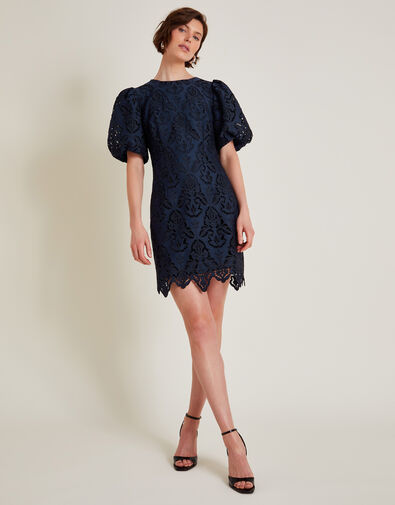 Lila Lace Tunic Mini Dress, Blue (NAVY), large