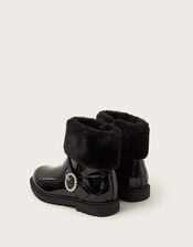 Patent Faux Fur Cuff Boots, Black (BLACK), large