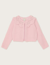 Fluffy Gem Collar Bolero Cardigan, Pink (PINK), large