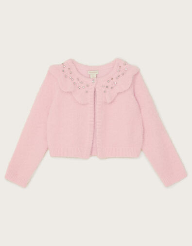 Fluffy Gem Collar Bolero Cardigan, Pink (PINK), large