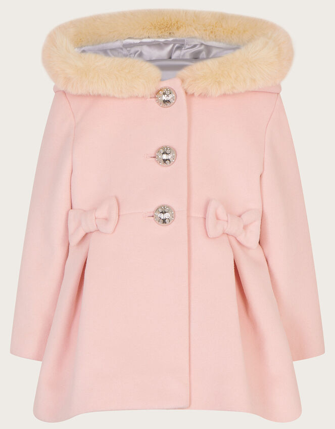 Baby Bow Hooded Coat, Pink (PALE PINK), large