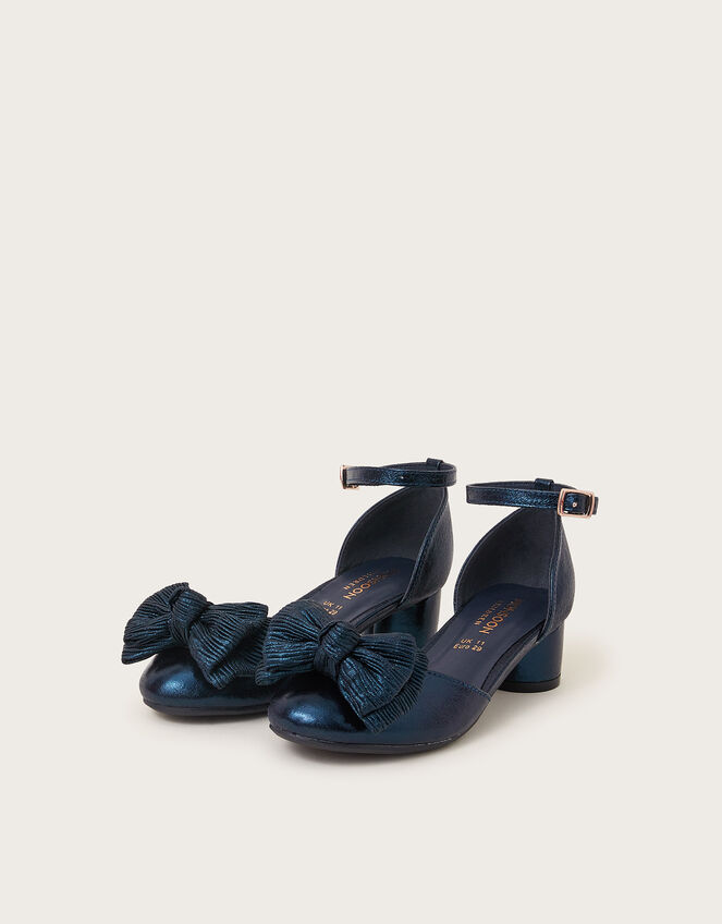 Pleated Bow Two-Part Heels, Blue (NAVY), large