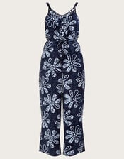 Batik Dye Flower Jumpsuit, Blue (NAVY), large