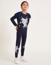 Unicorn Embellished Leggings, Blue (NAVY), large