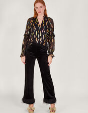 Fenna Feather Print Shirt, Black (BLACK), large