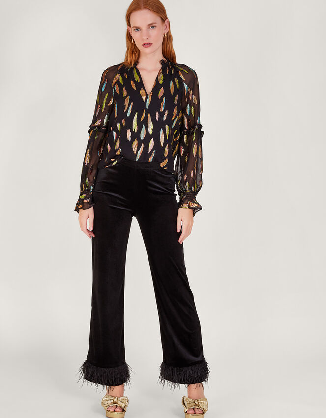 Fenna Feather Print Shirt, Black (BLACK), large