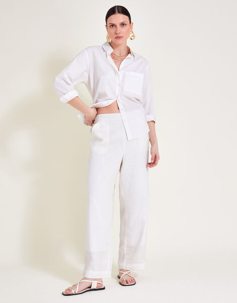 Parker Linen Crop Trousers, White (WHITE), large