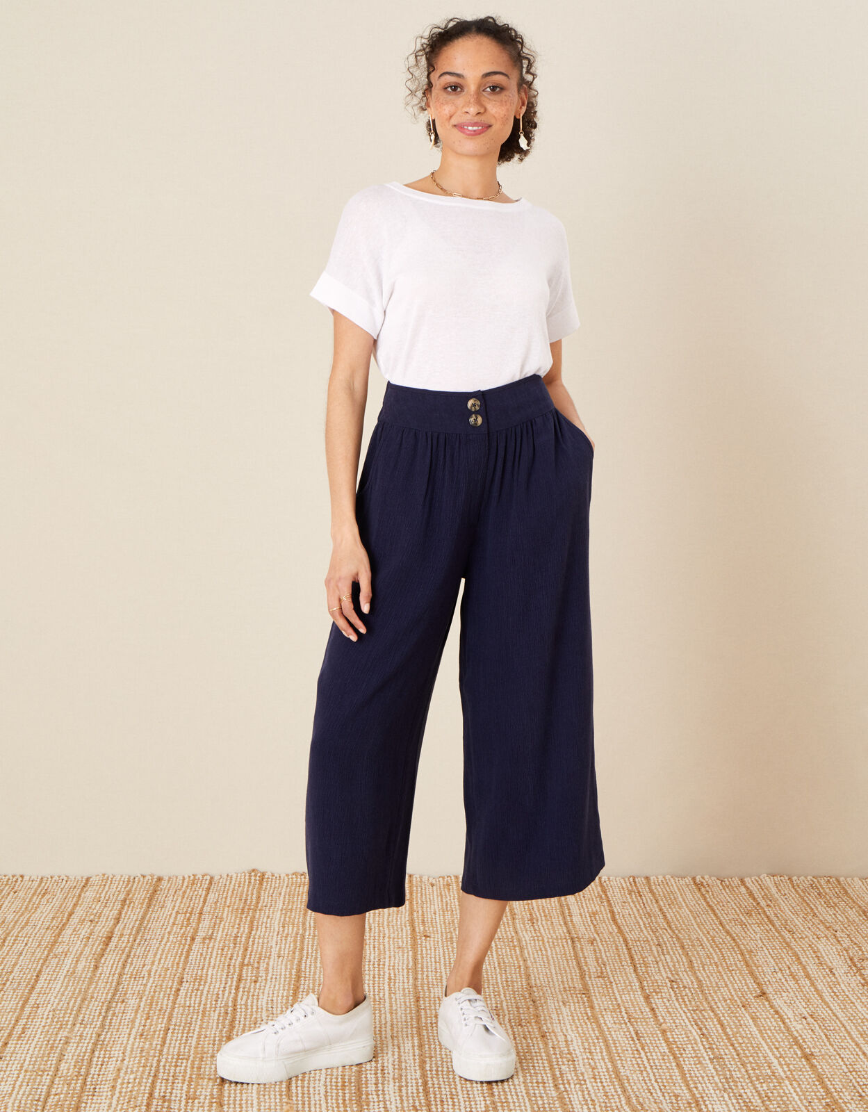Le Crop Palazzo Trouser in Navy – FRAME