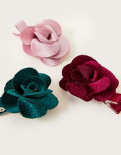 Velvet Rose Hair Clips Set of Three, , large