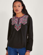 Embroidered Jersey Top, Black (BLACK), large