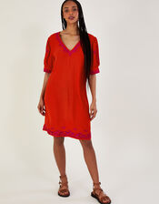 Chrissy Embroidered Tunic Dress, Orange (ORANGE), large