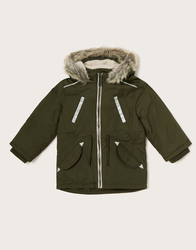 Reflective Hooded Parka Coat, Green (KHAKI), large