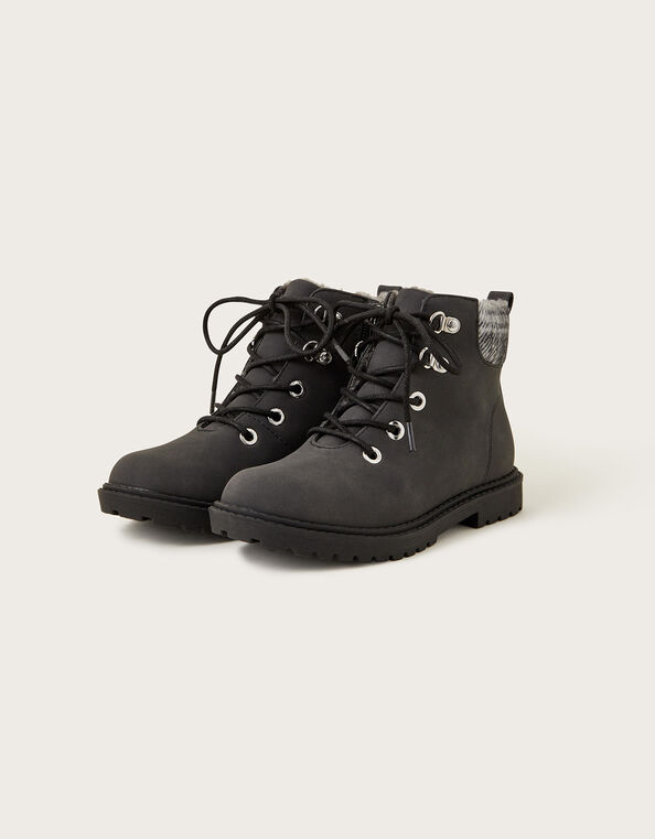 Check Detail Biker Boots, Black (BLACK), large