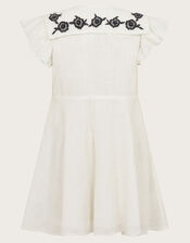 Embroidered Square Collar Dress, White (WHITE), large