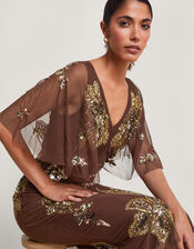 Fia Floral Embellished Dress, Brown (BROWN), large