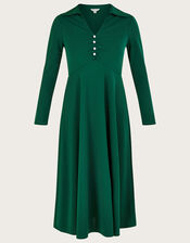 Collared Jersey Dress, Green (GREEN), large