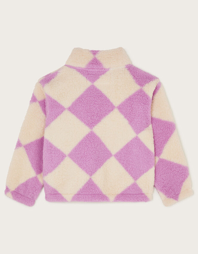 Checkerboard Heart Zipper Fleece Jacket, Purple (LILAC), large