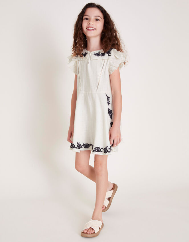 Embroidered Square Collar Dress, White (WHITE), large