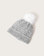 Rosie Scallop Knit Pearl Beanie Hat, Grey (GREY), large