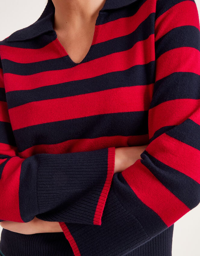 Shay Stripe Collared Jumper, Red (RED), large