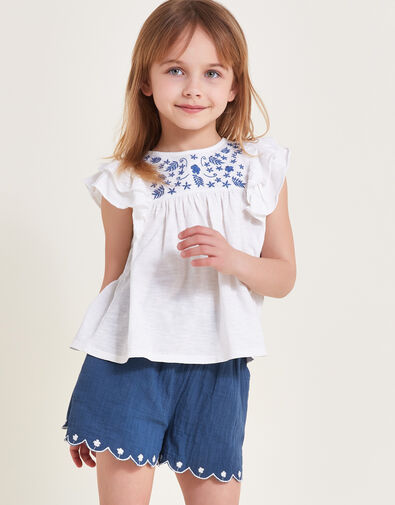 Embroidered Top and Shorts Set, White (WHITE), large