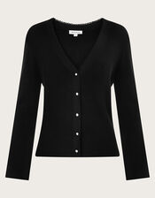 Pearl Button Cardigan, Black (BLACK), large