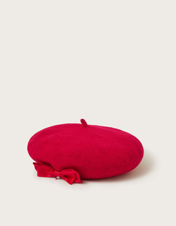 Diamante Bow Wool Beret, Red (RED), large