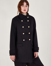 Phoebe Double Breasted Pea Coat, Black (BLACK), large