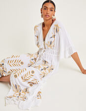 Jasmine Embroidered Kaftan Maxi Dress, White (WHITE), large