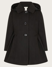 Pleat Swing Hooded Coat, Black (BLACK), large