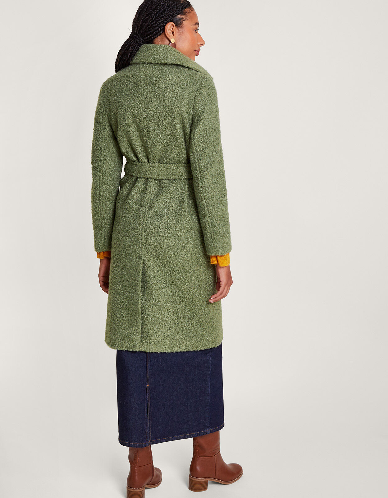 Blair Boucle Single Breasted Belt Coat Green | Women's Coats