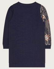 Sequin Star Embellished Long Sweatshirt, Blue (NAVY), large