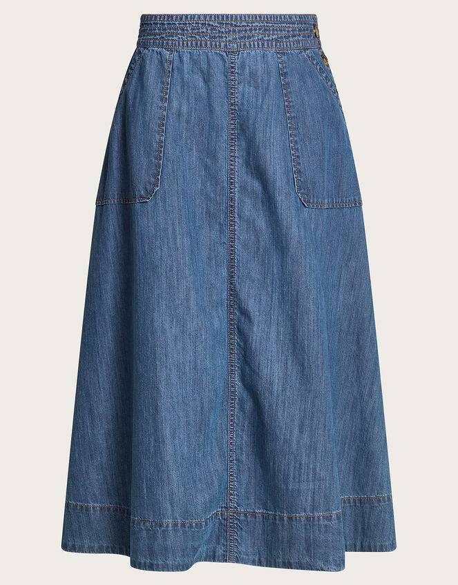 Jas Mid Wash Mid Waist Denim Midi Skirt