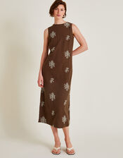 Aria Embroidered Dress, Brown (BROWN), large