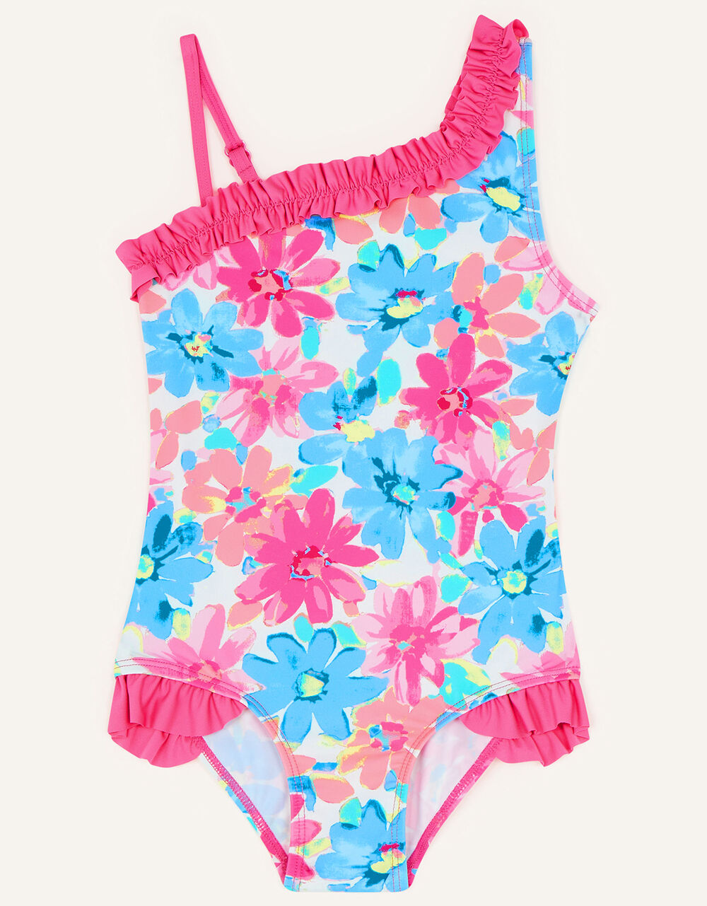 Fluorescent Flower Frill Swimsuit with Recycled Polyester Pink | Girls ...