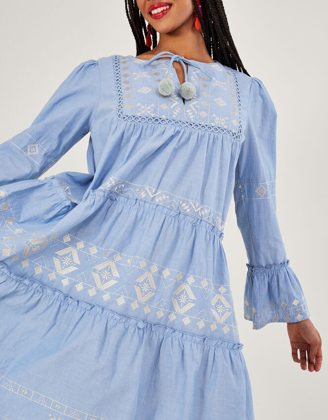 Embroidered Tiered Dress, Blue (BLUE), large