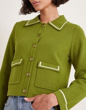 Nicki Collar Knit Jacket, Green (OLIVE), large