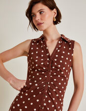 Paris Spot Sleeveless Midi Dress, Brown (BROWN), large