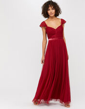 Jennifer Ruched Mesh Maxi Dress, Red (RED), large
