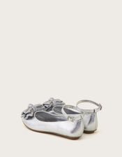 Pleated Bow Ballet Flats, Silver (SILVER), large